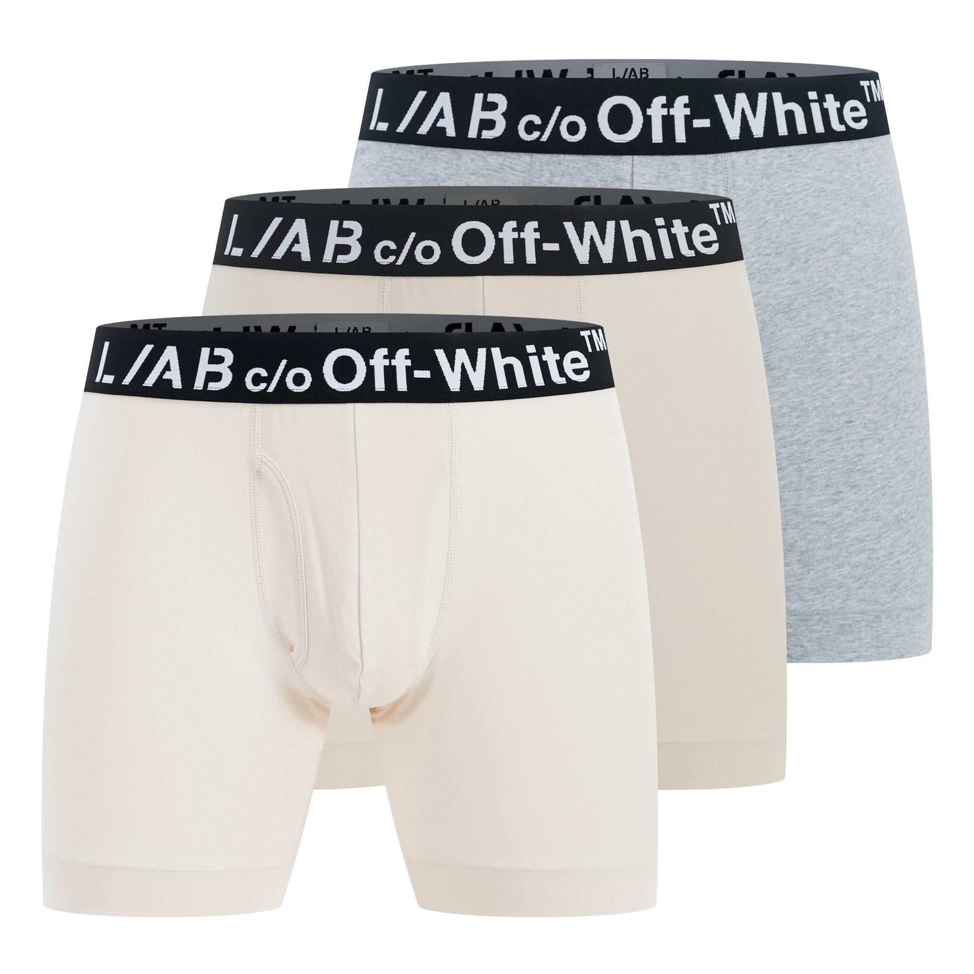 L/AB c/o Off-White Men's Horizontal Logo 6" Boxer Briefs With Fly (3 Pack) - Marshmallow/Birch/Grey - MARSHMALLOW/BIRCH/GREY